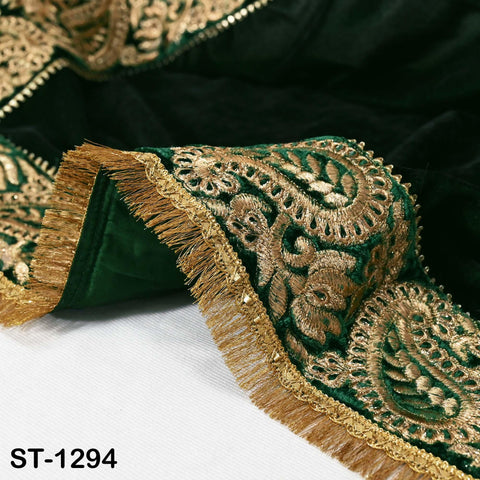 Green Velvet Shawl Designer Dupatta Embroidery on Edges Gift Women Indian Embroidered Chunni Bridal Veil Lehenga Festival Punjabi Wedding