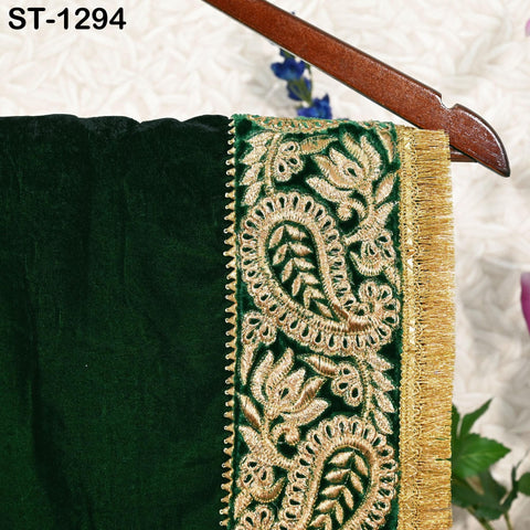 Green Velvet Shawl Designer Dupatta Embroidery on Edges Gift Women Indian Embroidered Chunni Bridal Veil Lehenga Festival Punjabi Wedding