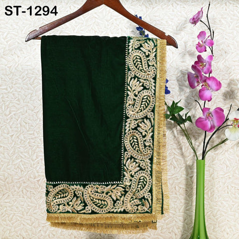 Green Velvet Shawl Designer Dupatta Embroidery on Edges Gift Women Indian Embroidered Chunni Bridal Veil Lehenga Festival Punjabi Wedding