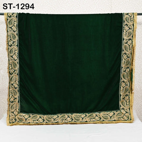 Green Velvet Shawl Designer Dupatta Embroidery on Edges Gift Women Indian Embroidered Chunni Bridal Veil Lehenga Festival Punjabi Wedding