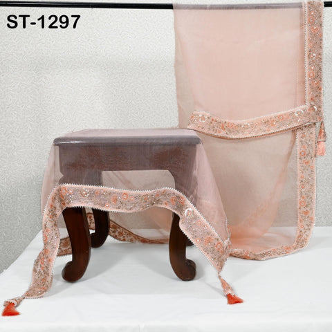 Peach Dupatta Hand Embroidery Silk Organza Dupatta Light Weight Indian Bridal Wedding Lehenga Women Chunni Veil Scarf Dress Gift for Mom