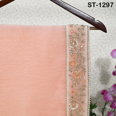 Peach Dupatta Hand Embroidery Silk Organza Dupatta Light Weight Indian Bridal Wedding Lehenga Women Chunni Veil Scarf Dress Gift for Mom
