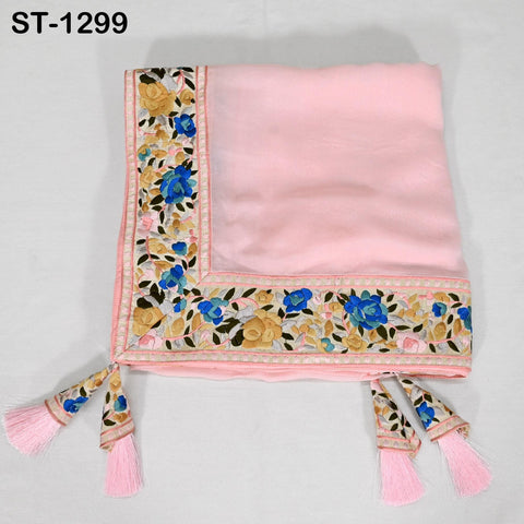 Embroidered Pink Silk Georgette Designer Women Dupatta Bridal Wedding lehenga Chunni/Veil/Scarf Indian Ethnic Dress Stole Gift Bridesmaid