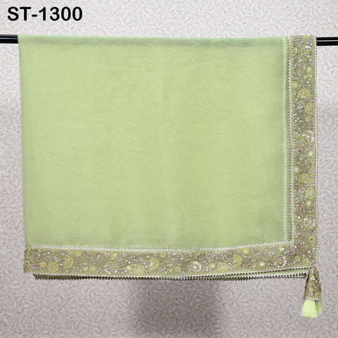 Lime Green Dupatta Hand Embroidery Silk Organza Dupatta Light Weight Indian Bridal Wedding Lehenga Women Chunni Veil Scarf Dress Gift Mom