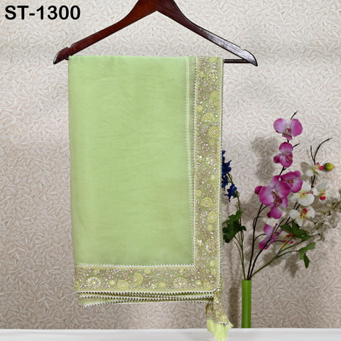 Lime Green Dupatta Hand Embroidery Silk Organza Dupatta Light Weight Indian Bridal Wedding Lehenga Women Chunni Veil Scarf Dress Gift Mom