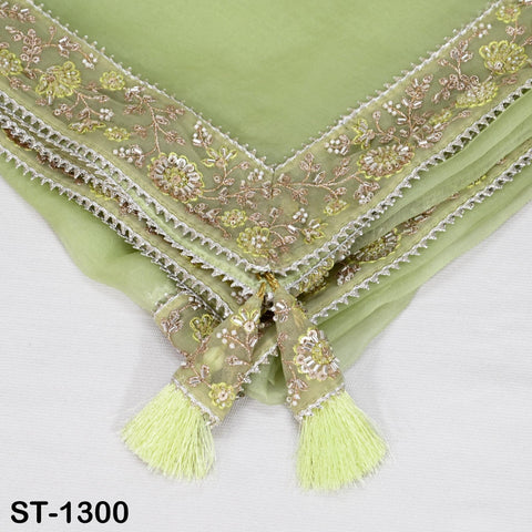 Lime Green Dupatta Hand Embroidery Silk Organza Dupatta Light Weight Indian Bridal Wedding Lehenga Women Chunni Veil Scarf Dress Gift Mom
