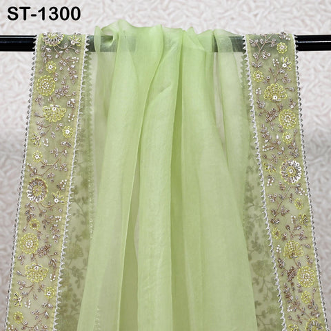 Lime Green Dupatta Hand Embroidery Silk Organza Dupatta Light Weight Indian Bridal Wedding Lehenga Women Chunni Veil Scarf Dress Gift Mom