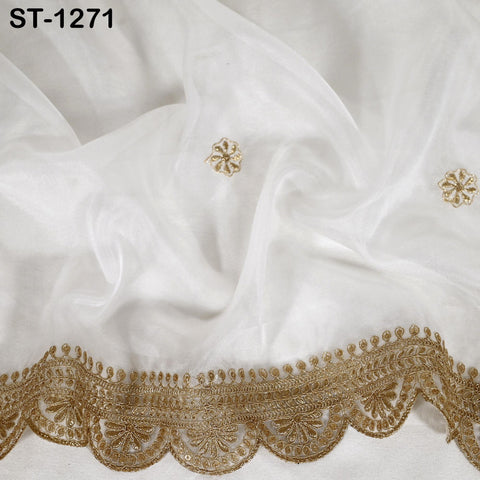 Zari Embroidered Dyeable Dupatta | Organza Stole with Scalloped Border Gold | Bridal, Wedding, Festive Shawl | Custom color