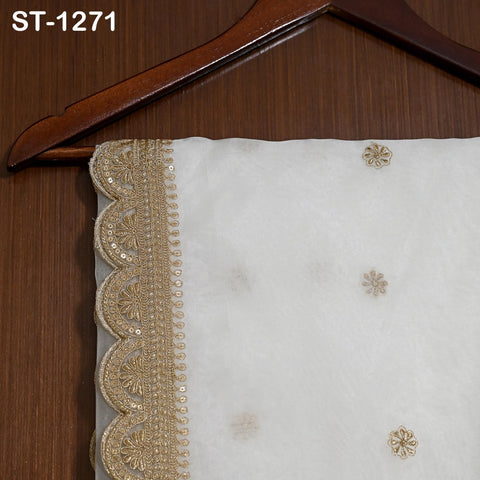 Zari Embroidered Dyeable Dupatta | Organza Stole with Scalloped Border Gold | Bridal, Wedding, Festive Shawl | Custom color