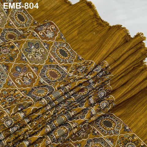 Mustard Brown Embroidery Fabric by the yard Sewing Indian Wedding Dress Regency Reticules Victorian Handbags Marie Antoinette Junk Journals