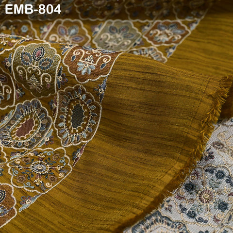 Mustard Brown Embroidery Fabric by the yard Sewing Indian Wedding Dress Regency Reticules Victorian Handbags Marie Antoinette Junk Journals