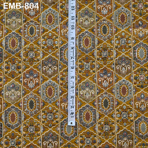 Mustard Brown Embroidery Fabric by the yard Sewing Indian Wedding Dress Regency Reticules Victorian Handbags Marie Antoinette Junk Journals