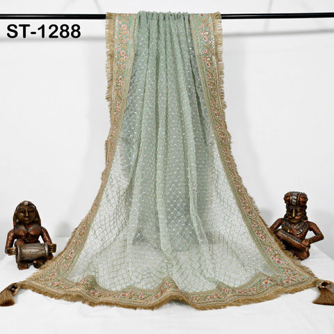 Mint Green Organza Designer Dupatta Women Bridal Wedding lehenga Chunni/Veil Beads Sequin Scarf Indian Ethnic Dress Stole Gift Bridesmaid