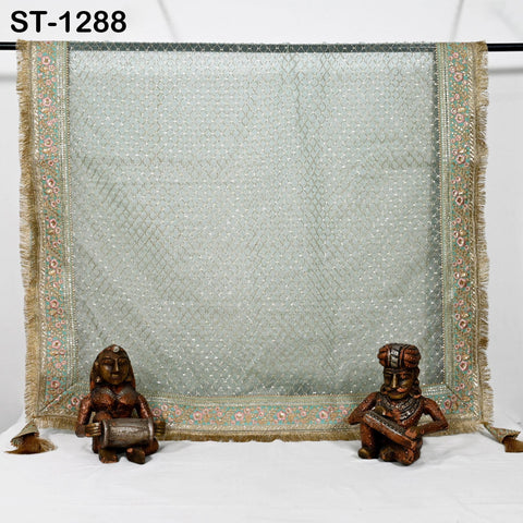 Mint Green Organza Designer Dupatta Women Bridal Wedding lehenga Chunni/Veil Beads Sequin Scarf Indian Ethnic Dress Stole Gift Bridesmaid