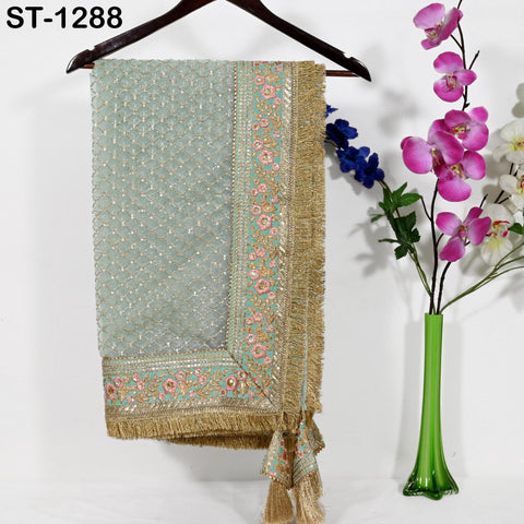 Mint Green Organza Designer Dupatta Women Bridal Wedding lehenga Chunni/Veil Beads Sequin Scarf Indian Ethnic Dress Stole Gift Bridesmaid