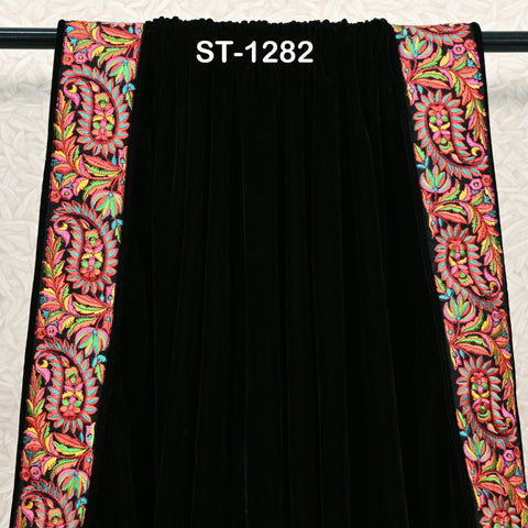 Black Velvet Shawl Dupatta – Embroidered Floral Border Wrap for Bridal, Partywear & Groom Sherwani