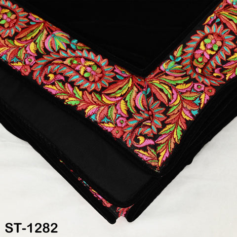 Black Velvet Shawl Dupatta – Embroidered Floral Border Wrap for Bridal, Partywear & Groom Sherwani