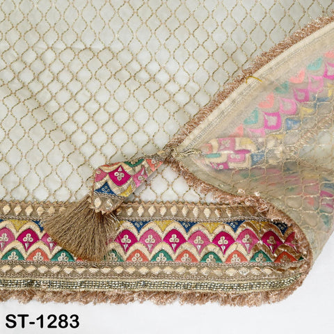 Beige Organza Designer Dupatta for women Bridal Wedding lehenga Chunni/Veil Beads Sequin Scarf Indian Ethnic Dress Stole Gift Bridesmaid