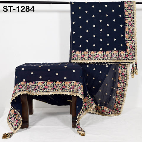 Navy Blue Georgette Designer Dupatta for women Bridal Wedding lehenga Chunni/Veil Sequin Scarf Indian Ethnic Dresses Stole Gift Bridesmaid