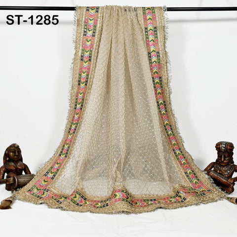 Beige Organza Designer Dupatta for women Bridal Wedding lehenga Chunni/Veil Beads Sequin Scarf Indian Ethnic Dress Stole Gift Bridesmaid