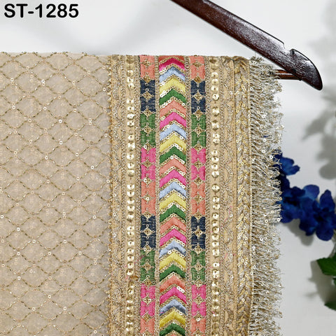 Beige Organza Designer Dupatta for women Bridal Wedding lehenga Chunni/Veil Beads Sequin Scarf Indian Ethnic Dress Stole Gift Bridesmaid