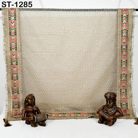 Beige Organza Designer Dupatta for women Bridal Wedding lehenga Chunni/Veil Beads Sequin Scarf Indian Ethnic Dress Stole Gift Bridesmaid