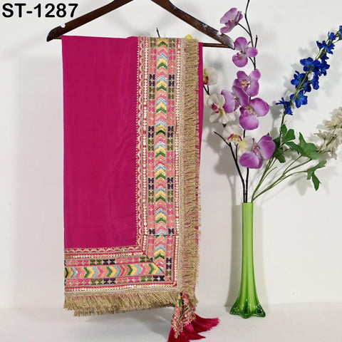 Fuchsia Silk Crepe Designer Women Dupatta Bridal Wedding lehenga Chunni/Veil Beads Sequin Scarf Indian Ethnic Dress Stole Gift Bridesmaid