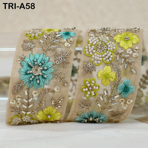 9 Yard Yellow Indian Embroidery Ribbon Beaded Trim Sari Border DIY Craft Lampshade Regency Reticules Victorian Handbags Junk Journal 5cm