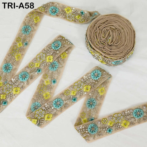 9 Yard Yellow Indian Embroidery Ribbon Beaded Trim Sari Border DIY Craft Lampshade Regency Reticules Victorian Handbags Junk Journal 5cm