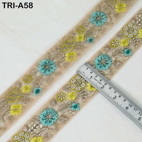 9 Yard Yellow Indian Embroidery Ribbon Beaded Trim Sari Border DIY Craft Lampshade Regency Reticules Victorian Handbags Junk Journal 5cm