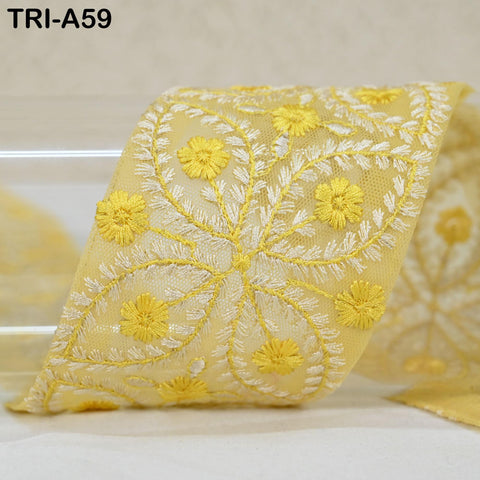9 Yard Embroidery Ribbons Trim Embellishment Embroidered Saree Border Theatrical Costumes Crafting Sew Holidays Wreaths Decor Yellow