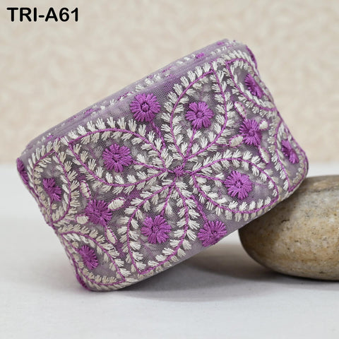9 Yard Embroidery Ribbons Trim Embellishment Embroidered Saree Border Theatrical Costumes Crafting Sew Holidays Wreaths Decor Lavender