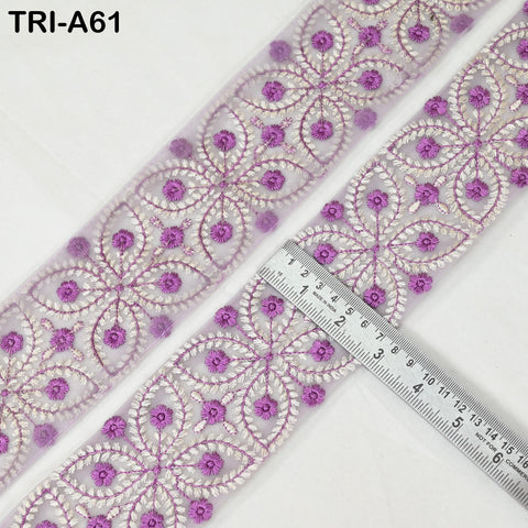 9 Yard Embroidery Ribbons Trim Embellishment Embroidered Saree Border Theatrical Costumes Crafting Sew Holidays Wreaths Decor Lavender