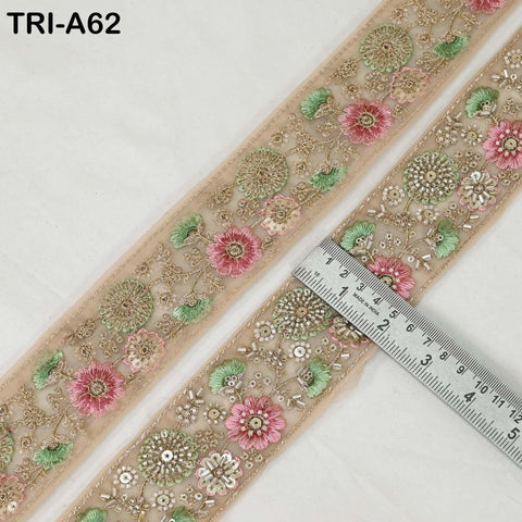 9 Yard Green Indian Embroidery Ribbon Beaded Trim Sari Border DIY Craft Lampshade Regency Reticules Victorian Handbags Junk Journal 5 cm