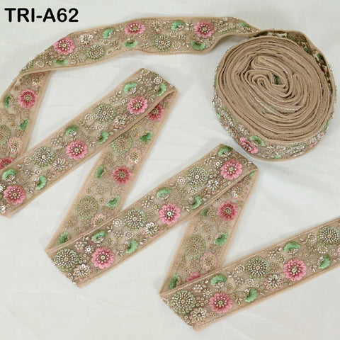 9 Yard Green Indian Embroidery Ribbon Beaded Trim Sari Border DIY Craft Lampshade Regency Reticules Victorian Handbags Junk Journal 5 cm