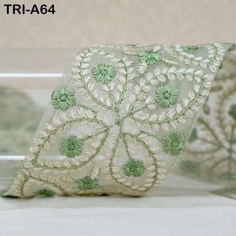 9 Yard Embroidery Ribbons Trim Embellishment Embroidered Saree Border Theatrical Costumes Crafting Sew Holidays Wreaths Decor Mint Green