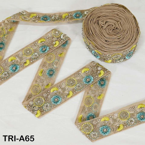 9 Yard Yellow Embroidery Ribbon Beaded Trims Sari Border DIY Craft Lampshade Regency Reticules Victorian Handbags Junk Journal 5cm Indian