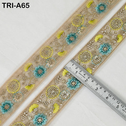 9 Yard Yellow Embroidery Ribbon Beaded Trims Sari Border DIY Craft Lampshade Regency Reticules Victorian Handbags Junk Journal 5cm Indian