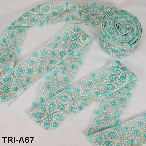 9 Yard Embroidery Ribbons Trim Embellishment Embroidered Saree Border Theatrical Costumes Crafting Sew Holidays Wreaths Decor Ice Blue