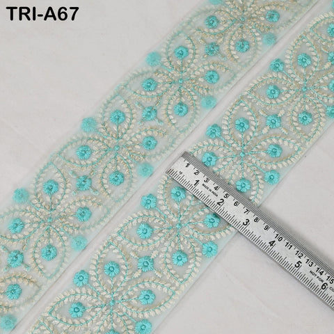 9 Yard Embroidery Ribbons Trim Embellishment Embroidered Saree Border Theatrical Costumes Crafting Sew Holidays Wreaths Decor Ice Blue