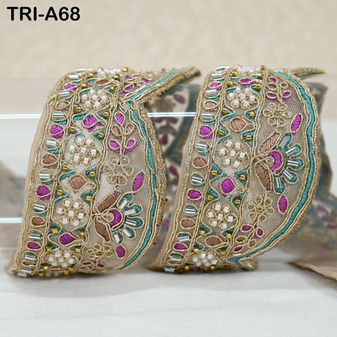 9 Yard Beaded Indian Embroidery Ribbon Beaded Trim Sari Border DIY Craft Lampshade Regency Reticules Victorian Handbags Junk Journal 5 cm
