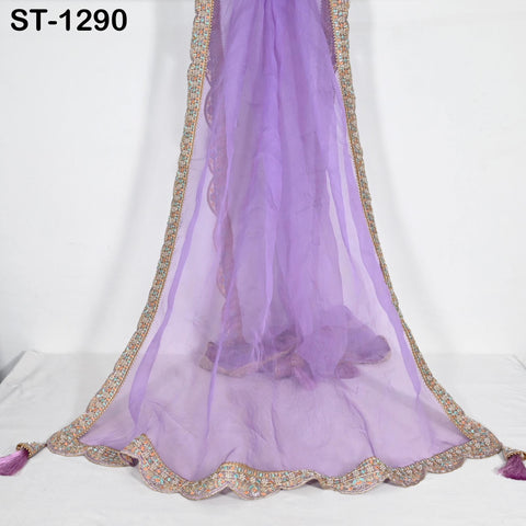 Dupatta Hand Embroidery Silk Organza Dupatta Light Weight Indian Bridal Wedding Lehenga Women Chunni Veil Scarf Crafting Dress Gift for Her