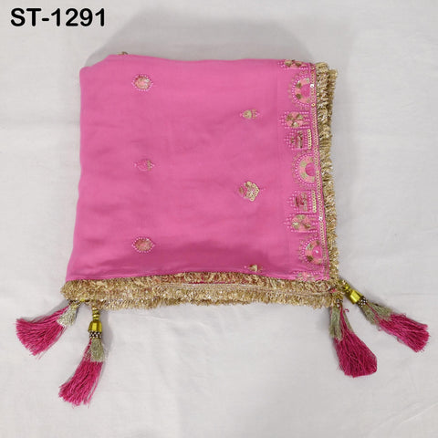 Pink Georgette Designer Dupatta for women Bridal Wedding lehenga Chunni/Veil Sequin Scarf Indian Ethnic Dresses Stole Gift Bridesmaid