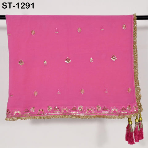 Pink Georgette Designer Dupatta for women Bridal Wedding lehenga Chunni/Veil Sequin Scarf Indian Ethnic Dresses Stole Gift Bridesmaid