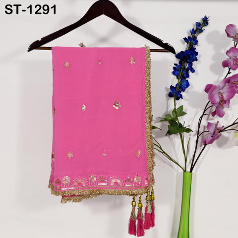 Pink Georgette Designer Dupatta for women Bridal Wedding lehenga Chunni/Veil Sequin Scarf Indian Ethnic Dresses Stole Gift Bridesmaid