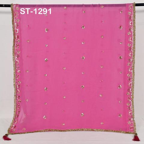 Pink Georgette Designer Dupatta for women Bridal Wedding lehenga Chunni/Veil Sequin Scarf Indian Ethnic Dresses Stole Gift Bridesmaid