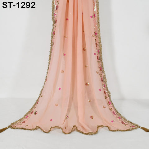 Peach Georgette Designer Dupatta for women Bridal Wedding lehenga Chunni/Veil Sequin Scarf Indian Ethnic Dresses Stole Gift Bridesmaid
