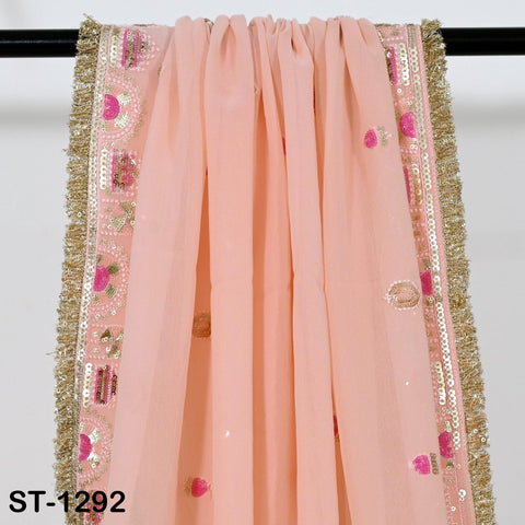 Peach Georgette Designer Dupatta for women Bridal Wedding lehenga Chunni/Veil Sequin Scarf Indian Ethnic Dresses Stole Gift Bridesmaid