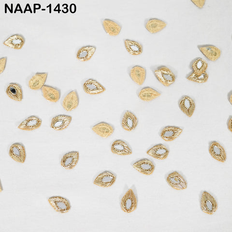 100 pcs Zardozi Leaf Appliques 2.5 cm Indian Handmade Golden Patches Sew on Wedding Dress, Sari Embellishment Beaded Patch DIY Craft Supply