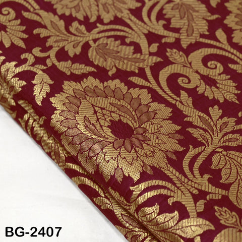 Rose Red Brocade by the Yard Indian Fabric Gold Banarasi Dress material for Wedding Dresses Costumes lehnga Blended Sewing Crafting Curtains